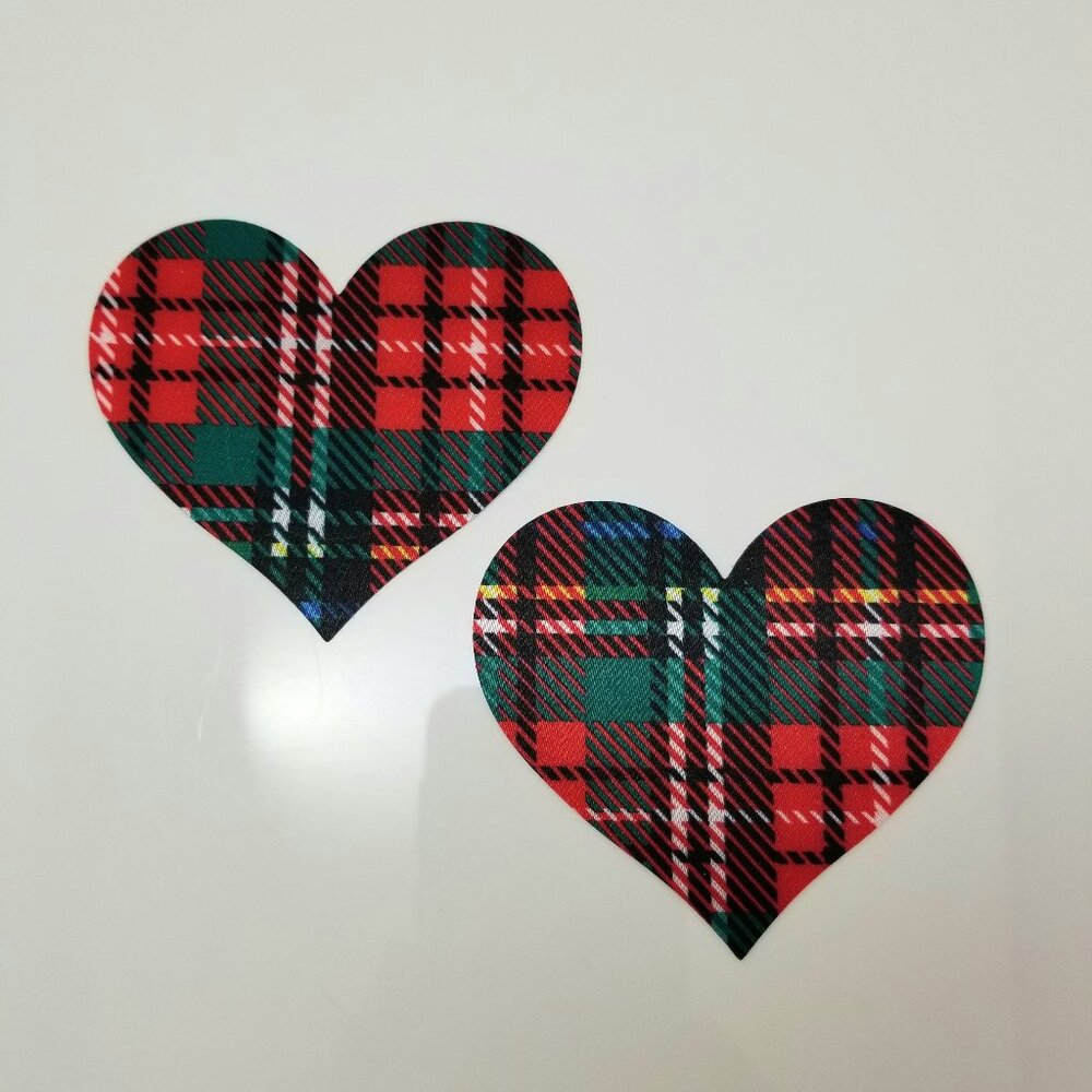 Pair plaid heart pasties nipple covers Sexy design single use red and green NWT